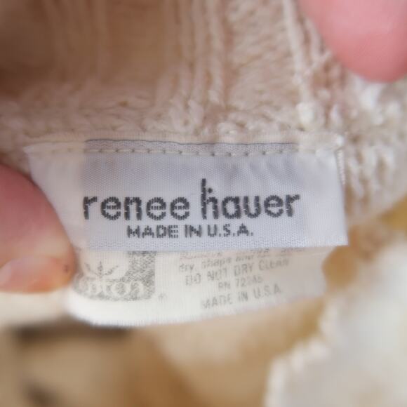 Vintage 90s Renee Hauer Cream Cable Knit Cotton Tunic Sweater XL - Picture 6 of 7